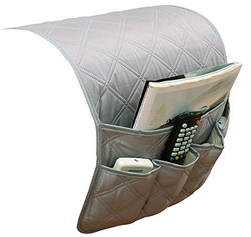 IPENNY Anti-Slip Couch Sofa Armrest Organiser Chair Bedside Storage Pocket TV Remote Holder Bed Storage Pocket Bag for Cellphone Notepad Book Magazines Holder Pouch (#E3-Grey (5 pockets))