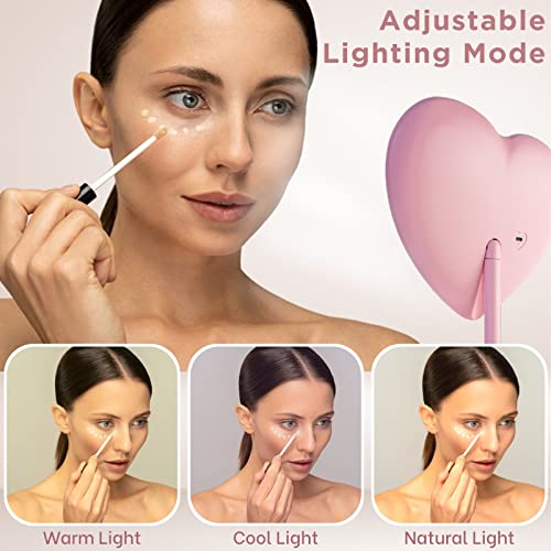 Pink Heart Mirror with Lights for Makeup Desk. Heart Shaped Mirror for Pink Room Decor. Pink