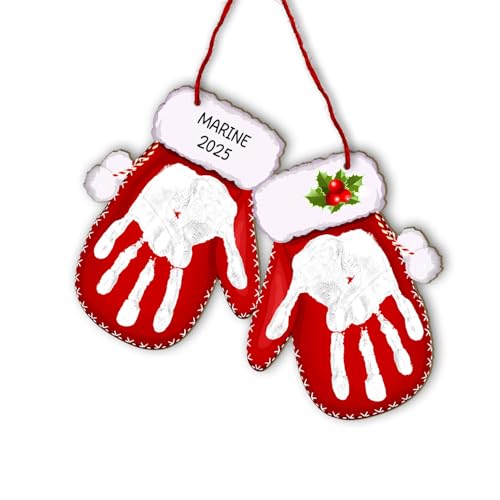 Handprint Christmas Red Gloves Wood Sign, Baby's First Christmas DIY Handprints Hanging Sign Christmas 2025, Christmas Art Craft, Holiday Craft, School Activity, Kids Toddler, Gift, Memory Keepsake