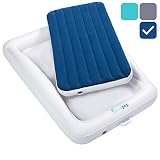 hiccapop Inflatable Toddler Travel Bed with Safety Bumpers | Portable Blow Up Mattress for Kids with Built in Bed Rail - Navy Blue