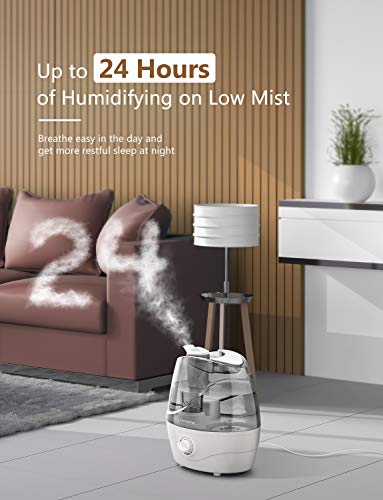Homasy Victsing Upgraded, 2.2L Cool Mist Ultrasonic Large Bedroom, Baby, Home Premium Air Humidifying Vaporizer for Whisper-Quiet, Auto Shut-Off- Lasts Up to 24 Hours, Grey - Thumbnail 2