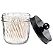 Mason Jar Bathroom Vanity Organizer - Farmhouse Decor Apothecary Jars Bathroom Accessories - Qtip Holder Dispenser Glass for Qtips,Cotton Swabs,Rounds,Flossers,Hair Band / 2-Pack (Black)