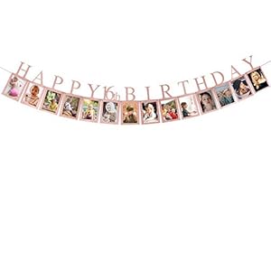 Rose Gold Happy 16th Birthday Photo Banner