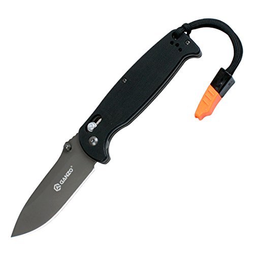 Ganzo G7413-WS Folding Knife With Whistle Handle G10 Black Blade 440c Lock Axis
