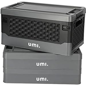 [Amazonブランド] Umi.(ウミ) 折りたたみ コンテナボックス 収納ボックス 衣装収納 プラスチックケース 38 L (3個 グレー)