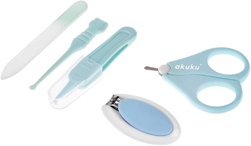 Akuku Kit De Soin Des Ongles Pour Bebe 5 Pieces Pour Nouveau Ne Et Fille Pomme Ensemble Daccessoires De Ba Bleu Kit De Soins Pour Bebe Soin De La Sante Et
