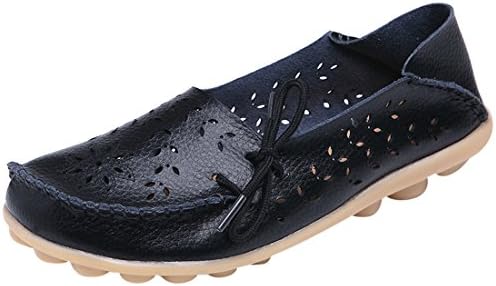 IF FEEL Women's Black Flats Casual Leather Walking Slip on Driving Loafer Shoes - Size 7