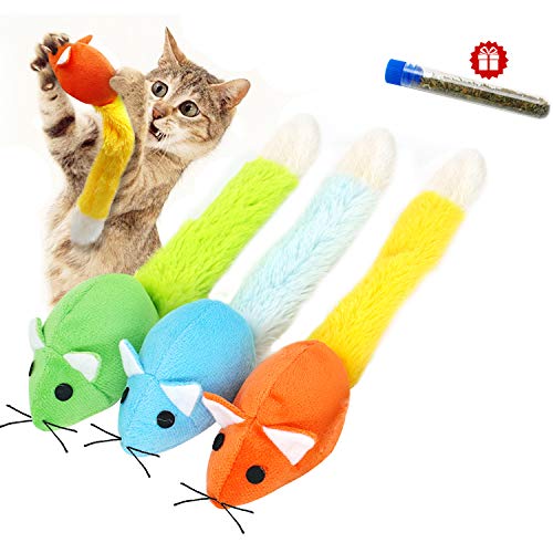 Lightton Interactive Cat Toys Feather Toy Fluffy Mouse Pet Toy Mouse Catnip Training or Hunting