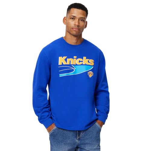 Amazon Essentials x NBA Men's Heavyweight Relaxed Fit Long Sleeve T-Shirt, Royal Blue Big Knicks Court Logo, Small at Amazon