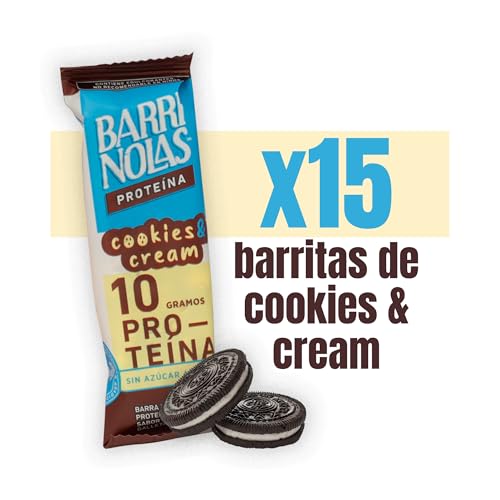 BARRINOLAS PROTEÍNA PACK 15 Pz: Sabor Cookies and Cream- 10g de Proteína por Barra - Sin Azúcar Añadida - Snack Saludable y Delicioso