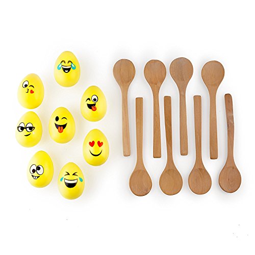 image for The Twiddlers Sumer Egg Relay Game with Emoji Eggs, 8 Wooden Spoons & 