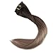 Full Shine Clip in Hair Extensions Real Human Hair Darkest Brown to Chestnut Brown Mix Ash Blonde Clip in Real Human Hair Extensions Straight Double Weft Clip in Extensions 7 Pcs 16 Inch