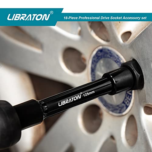 LIBRATON Ratchet Extension Set, Adapters and Sockets, 18PCS Socket Wrench Extensions, Reducers and Gimbals, Square Adapter to Hex 1/4 3/8 1/2