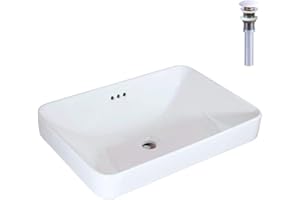 WinZo WZ6174D Semi-Recessed Bathroom Sink with Pop Up Drain, Rectangular Drop-in Vanity Basin With Overflow Ceramic White 23.25”X16.38”X6.75"