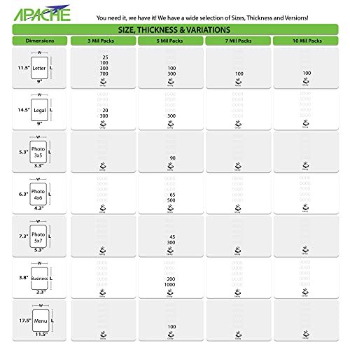 Apache Laminating Pouches 3 mil, for 8.5 x 11 inch Letter Size Paper 9