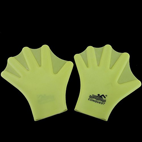 WinnerEco Swimming Webbed Gloves Hand Wear Silicon Adult Frog Finger Fin Paddle, Yellow - Thumbnail 5