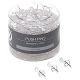 U Brands Push Pins, Clear Plastic Head, Steel Point, 200-Count