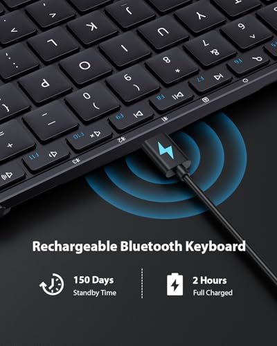 ProtoArc XK01 Foldable Bluetooth Keyboard with Number Pad - Full-Size Portable Wireless Folding Keyboard for Windows, iOS, Android & Tablets | QWERTY UK Layout | Black
