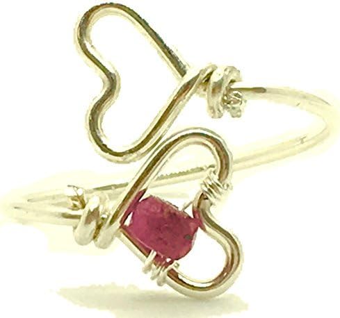 Cute Yellow Gold Ruby Adjustable Heart Ring (6-9) - 14k Filled Genuine Red Gemstone Jewelry Gift - Valentine,Galentine,Love,Romantic,Thoughtful Present