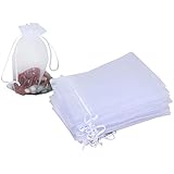 HRX Package 100pcs White Organza Bags, 4"x 6" Wedding Favors Gift Drawstring Bags Jewelry Pouches Candy Mesh Pouches