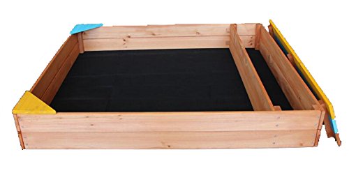 Oliver and Smith - Large Natural Cedar Square Wood Sandbox With Storage Bench - Sand Pit - 40" x 38"