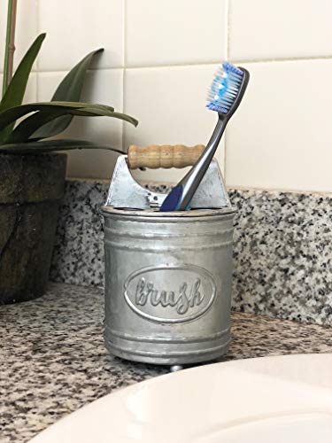 Autumn Alley Rustic Metal Hinged Toothbrush Holder | Adds Organization and Farmhouse Charm to Your Countertop (Galvanized Grey)