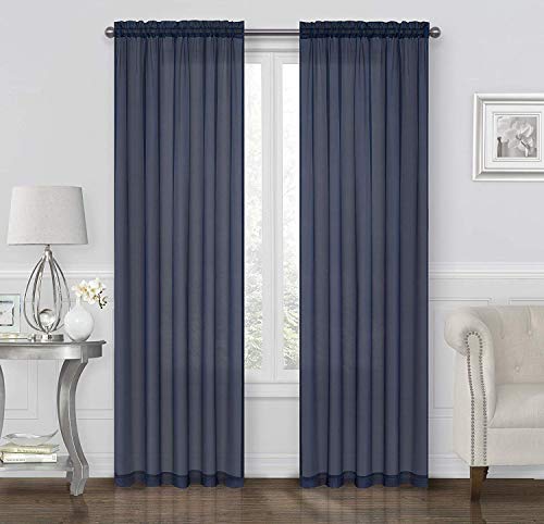 GoodGram 2 Pack: Basic Rod Pocket Sheer Voile Window Curtain Panels - Assorted Colors & Sizes (Navy, 95 in. Long Pair)