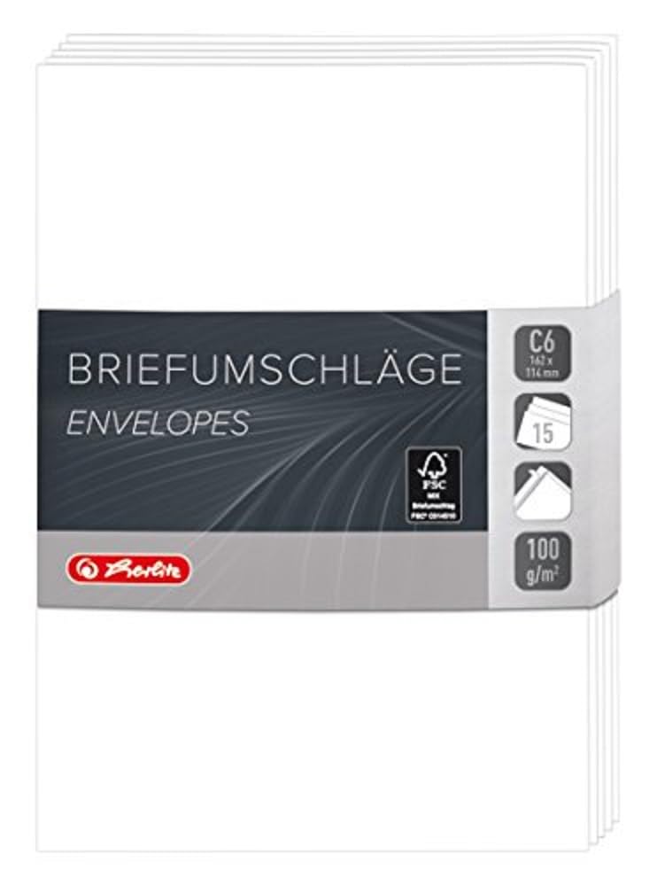 Herlitz 11368131 Envelope Without Window C6, Peel and Seal, Pack of 15, FSC Mix