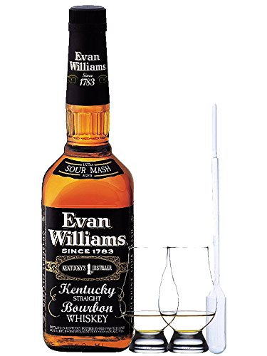 Evan Williams 7 Jahre Black Label Bourbon Whiskey 0,7 Liter + 2 Glencairn Gläser + Einwegpipette 1 Stück