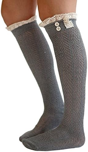 Dopeme Retro Hollow Boot Socks with Lace Trim White (Dark Grey)