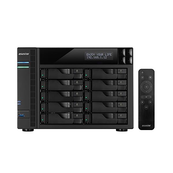 Asustor AS6210T + AS-RC13 Remote | Network Attached Storage | 1.6GHz Quad-Core, 4GB RAM | Personal Private Cloud | Home or Business Data Media Server (10 Bay Diskless NAS)