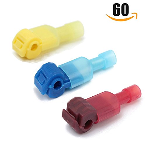 Bestgle Self-Stripping Electrical T-Tap Wire Spade Connectors of 60 Pcs/30 Pairs Quick Splice Terminals and Male Butt Terminal Crimp Kits (Yellow, Red and Blue)