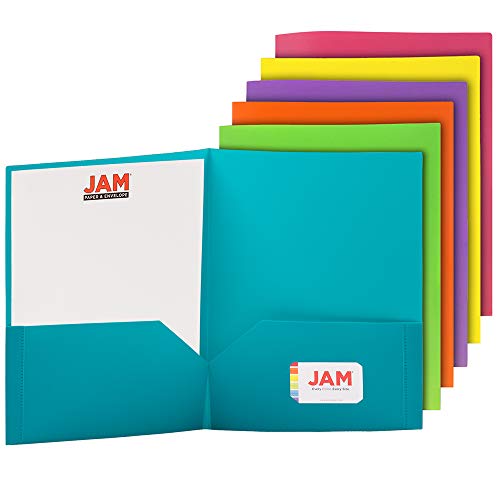 JAM PAPER Plastic 2 Pocket School Premium POP Folders - Assorted Fashion Colors - 6/Pack
