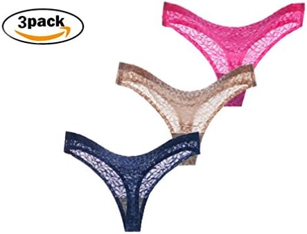 HUIMALL Women Seamless Thong Underwear Lace Tanga Panties Low Rise String Bikini Panties Sexy(6 Pack) (Asian 2XL (Waist 32.2"-35.4"), 3-Pack multicolored)