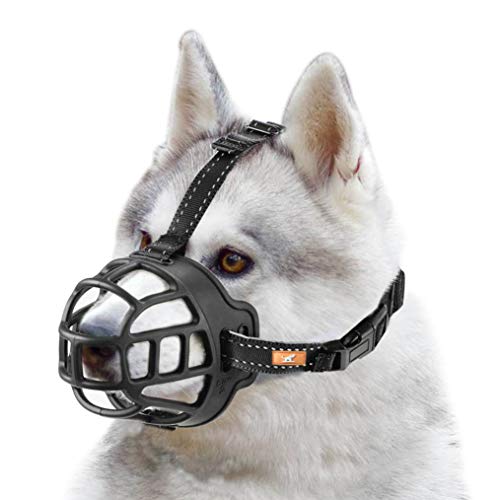 wintchuk Soft Silicone Basket Dog Muzzle Mouth Cover with Nylon and Reflective Neck Straps for Small, Medium and Large Dogs, Anti Barking, Biting, Chewing and Licking, Adjustable（3，Black - Thumbnail 5