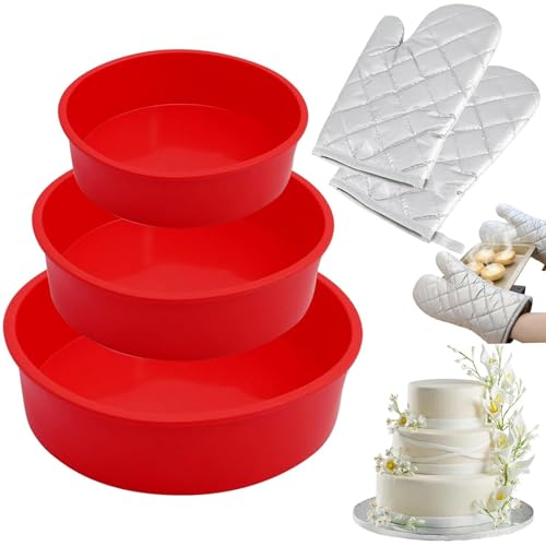 4 Pieces Silicone Cake Mould for Baking, 4+6+8+10 Inch Silicones Bake Moulds, Cake Tins for Baking, Non Stick Silicone Baking Trays to Bake LayerCake, Cheesecake,Tiramisu