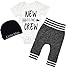 Fommy Baby Boy Clothes 0-3 months Short Sleeve Outfits New to The Crew Letter Print Romper+Pants+Hat 3PCS Spring Summer Baby Outfit Set