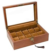 Caddy Bay Collection Vintage Wood Watch Display Storage Case Chest with Glass Top Holds 10+ Watches with Adjustable Soft Pillows and High Depth for Larger Watches