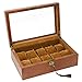 Caddy Bay Collection Vintage Wood Watch Display Storage Case Chest with Glass Top Holds 10+ Watches with Adjustable Soft Pillows and High Depth for Larger Watches