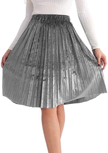 JOAUR Velvet Casual Shiny Metallic Skirt Flowing A-line Flared Swing Midi Skirt