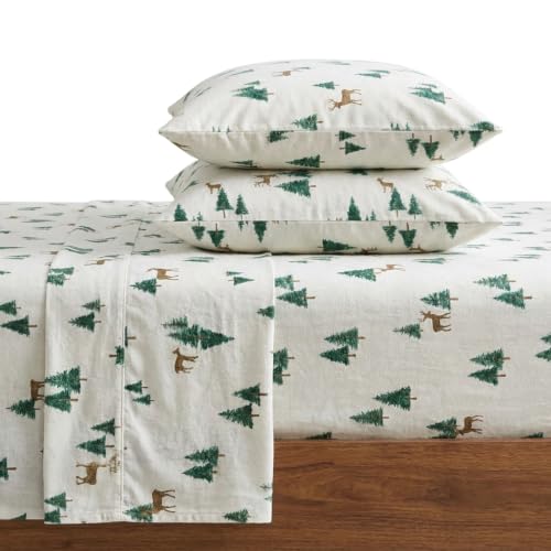 Eddie Bauer - Full Sheet Set, Warm Breathable Cotton Flannel Bedding with Deep Pockets, Brushed for Extra Softness, Cozy Home Decor, Oeko-Tex Certified (Deer Hollow, Full)