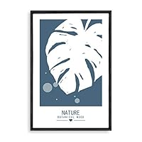 Framed Canvas Wall Art - White Leaf on Grayish-Blue Background - Canvas Prints Home Artwork Decoration for Living Room,Bedroom - 16x24 inches