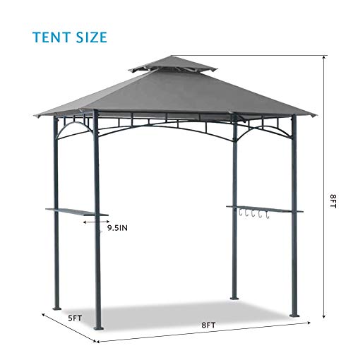 Coastshade 5'x8' Grill Gazebo Canopy Tent, Polyester Double Teir Soft Top Cover with UV and Waterproof, for Patio and Outdoor Living BBQ Shelter (5x8, Light Grey) - Thumbnail 4