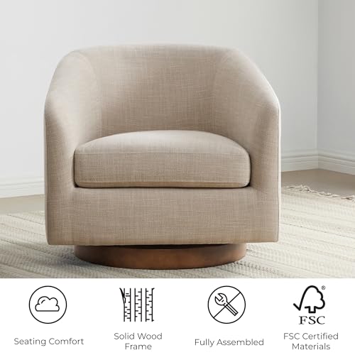 CHITA Swivel Accent Chair, FSC Certified Upholstered Fabric Barrel Chair for Living Room, Fully Assembled, Flax Beige