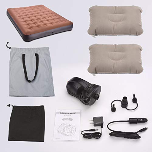 TOPELEK Air Mattresses, Inflatable Airbed with Rechargeable Electric Pump, Pongee Fabrics & Thicken PVC, Easy Setup, 2 Independent Flocked Inflatable Pillows, Queen Size, Storage Bag, Brown - Thumbnail 6
