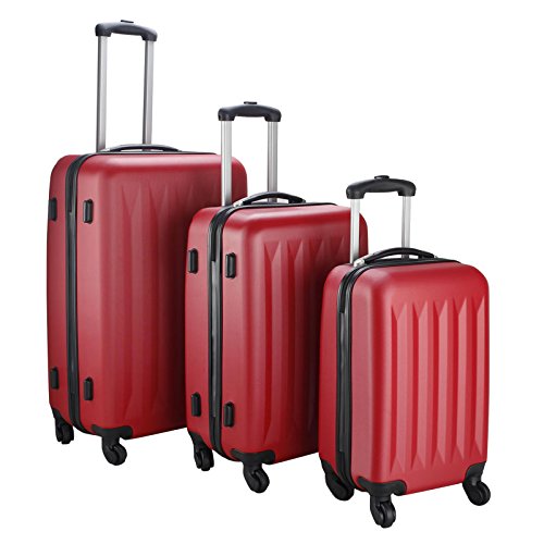 New 3 Pcs Luggage Travel Set Bag ABS Trolley Suitcase (Red)