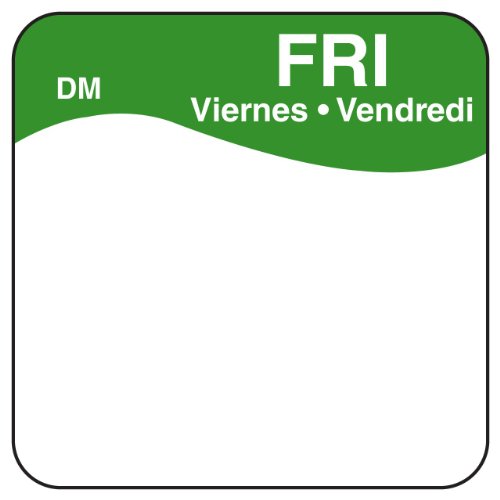 UPC 083491007253, DayMark IT1100725 DissolveMark Day of the Week Trilingual Dissolvable Label, Friday, 1&quot; x 1&quot;, Green (Roll of 500)