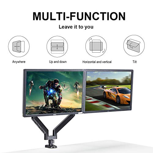 Sunon Dual Monitor Mount Stand Full Motion Adjustable Aluminum Gas