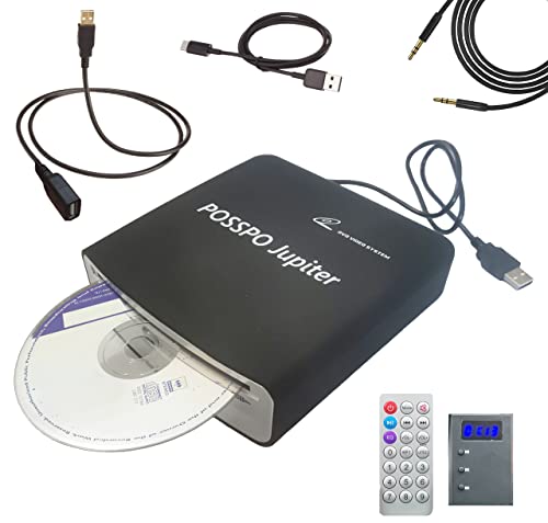 POSSPO Jupiter USB CD Player for Car Auto, Portable External CD DVD Player, USB Plug & Play (No Decoder Needed), AUX Uses Decoder for Louder Clearer Sound, Anti-Skip, Seamless Track Playback, Resume