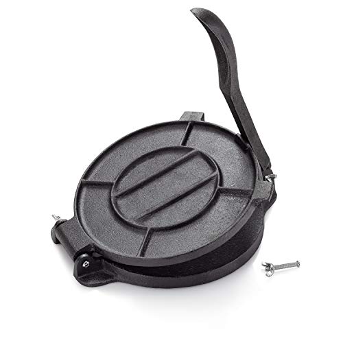 Cast Iron Tortilla Press, Tortilla, Roti, and Flatbread Maker (PreSeasoned) makes fresh Corn